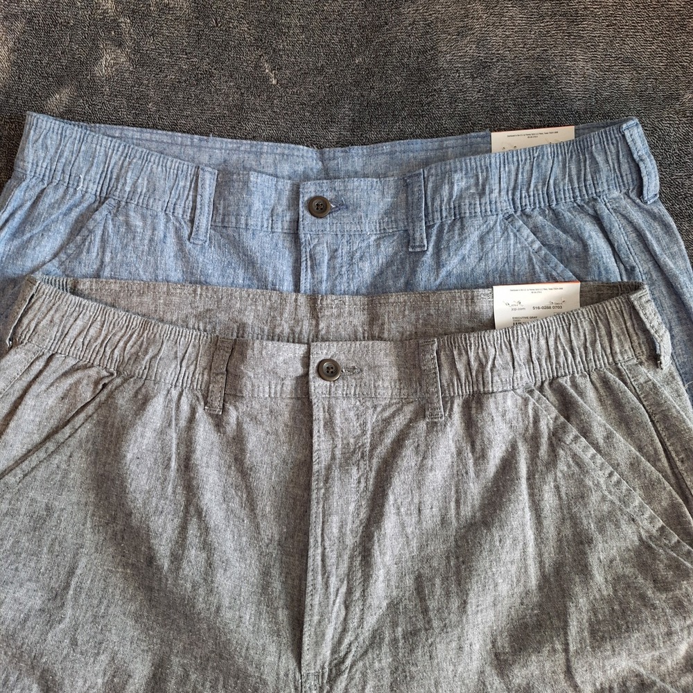 St John's Bay 2PC LOT Linen Blend Cargo‎ Shorts Mens 38 Gray  Chambray Blue